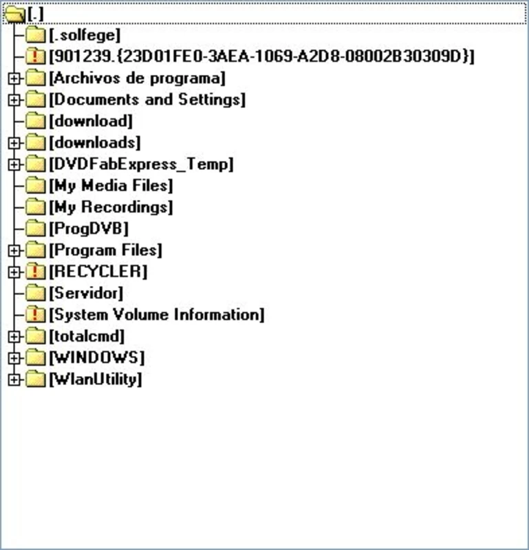 Total Commander directory tree showing Windows folders with bracket notation